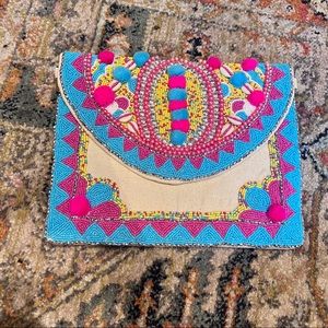 Canvas Hand Beaded Oversized Clutch